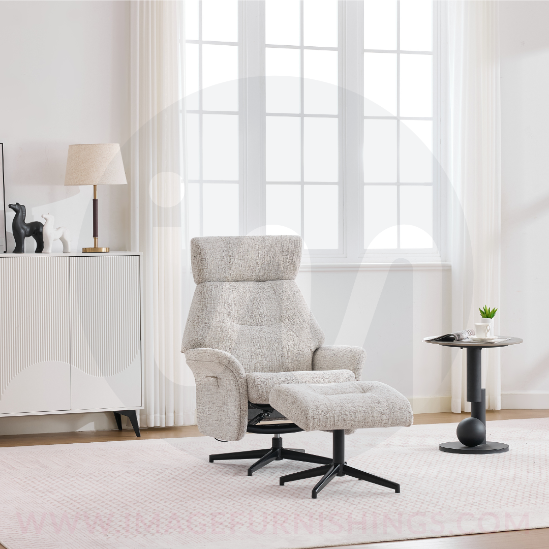 Mira Swivel Chair and Footstool - Beige