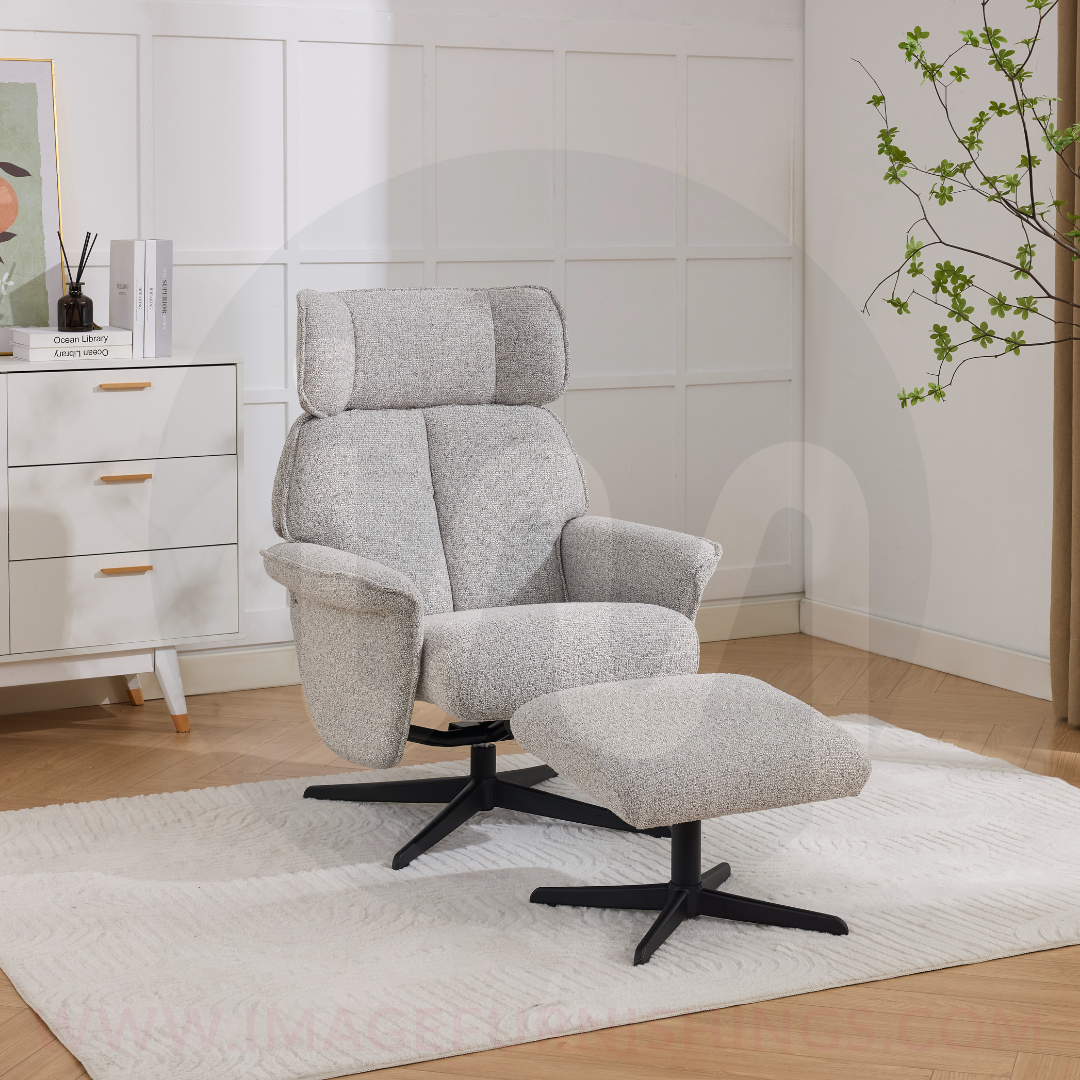 Reagan Swivel Leisure Chair with Footstool (Black base) - Pearl Grey